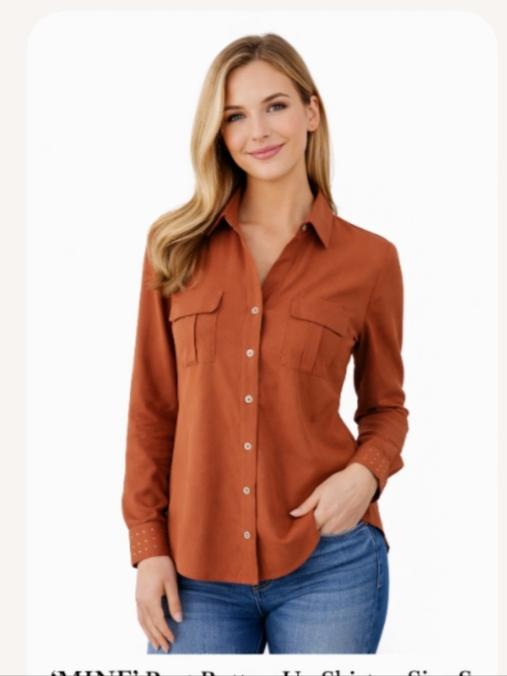 "Mine" Pretty Rust Color Button-Up Shirt, Size S In Excellent Condition